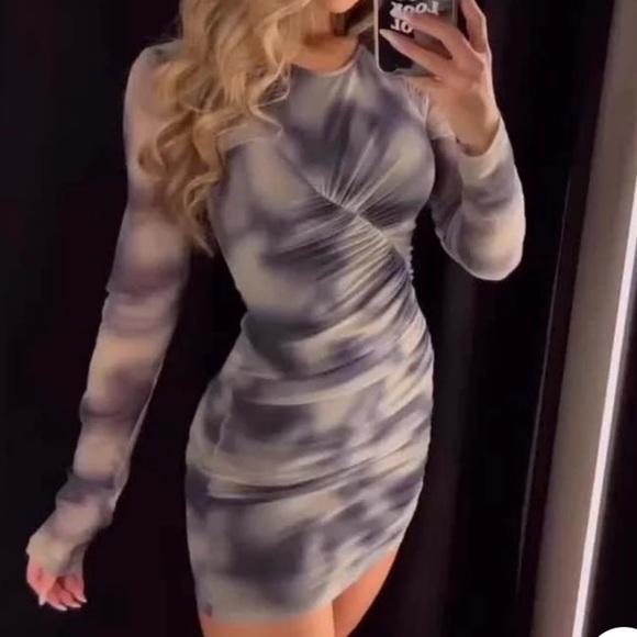 Nwt Zara Blue Pattern Mesh Dress - Picture 3 of 6